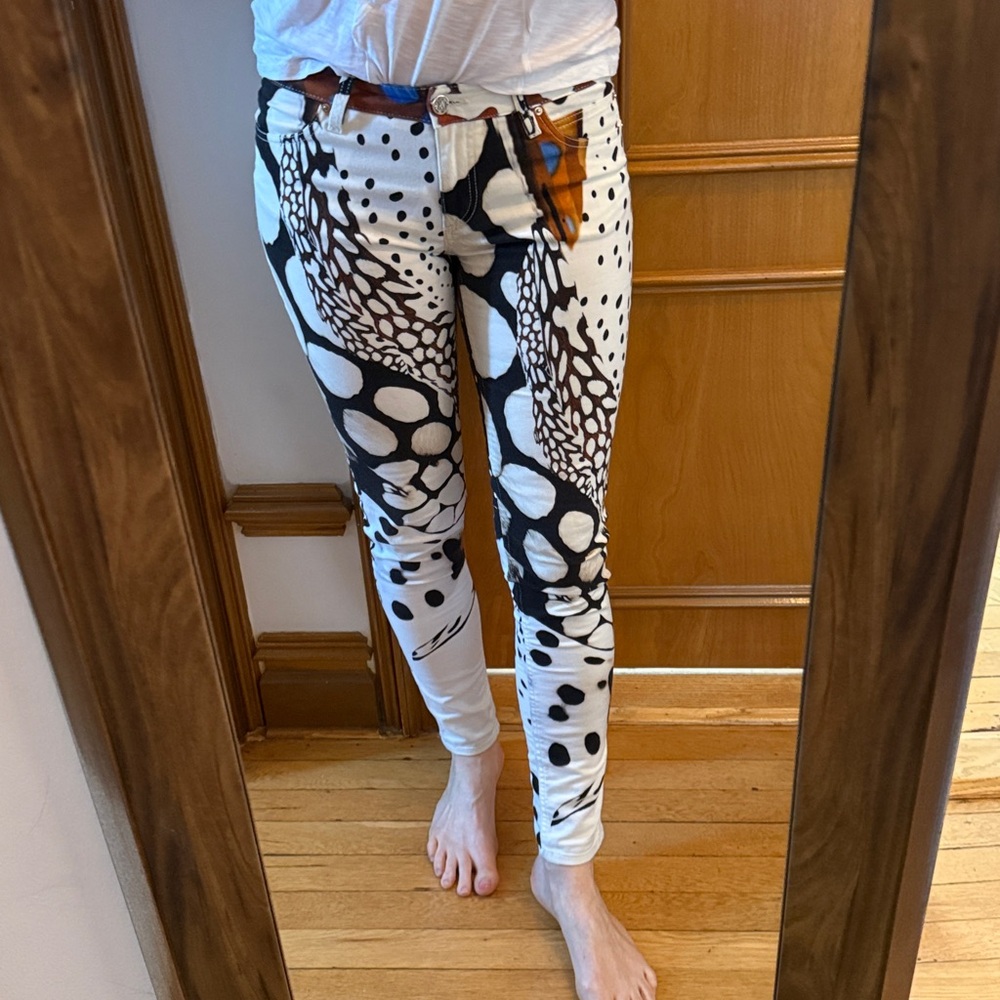 Roberto Cavalli Abstract Animal Print Skinny Low Rise Jeans size 44